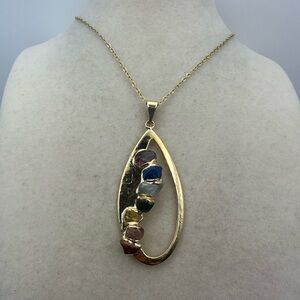 Oval/Teardrop Gold Plated Chakra Stone Pendant Necklace on Box Chain